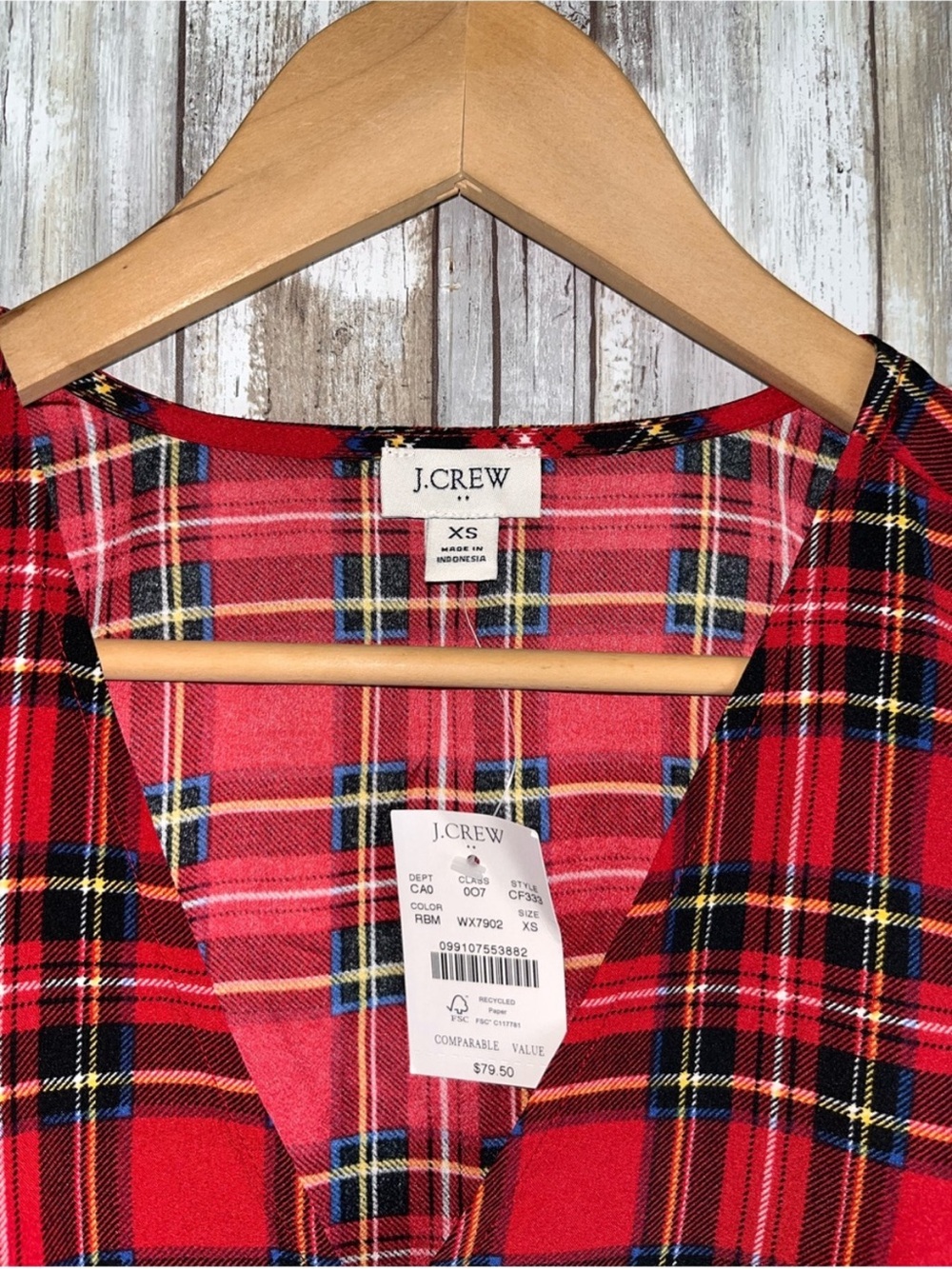 J.Crew NWT Red Tartan Plaid Sleeveless V-Neck Blouse Top XS Holiday - Picture 5 of 5